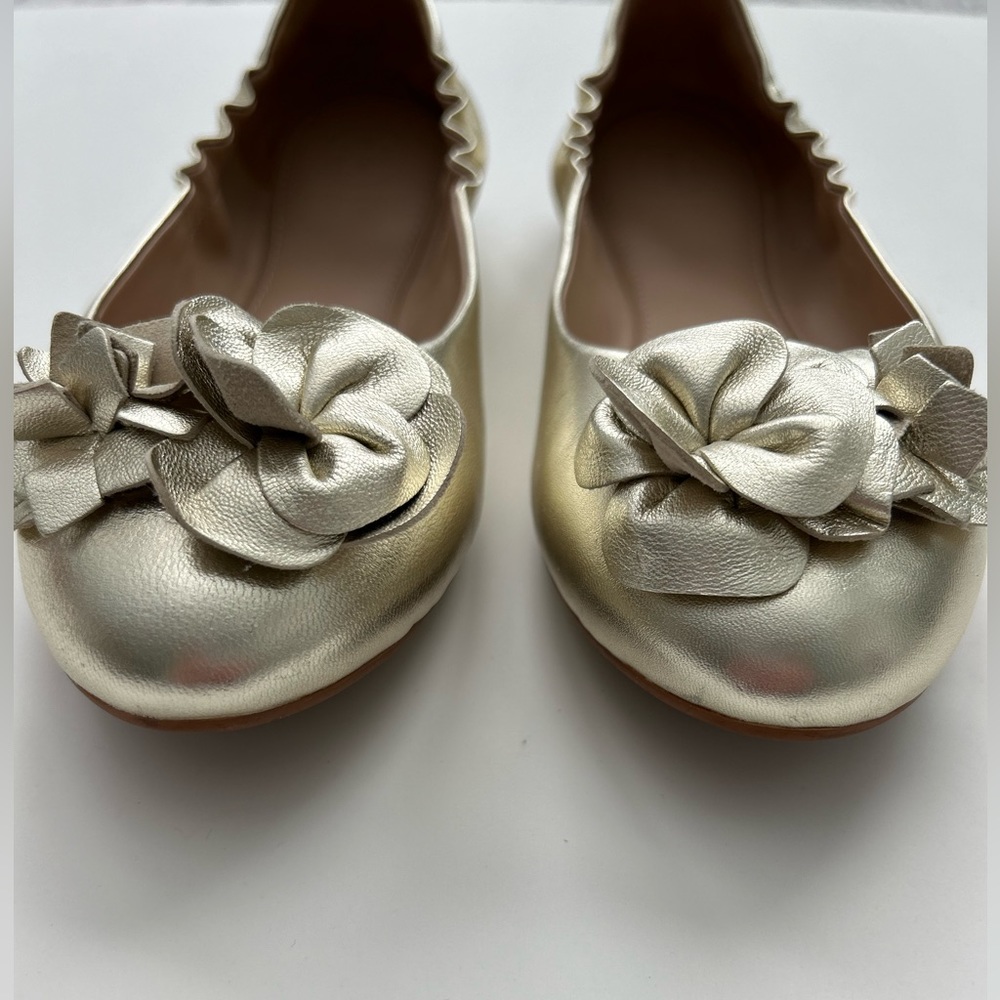 Tory Burch Blossom Ballet Flat Grained Metallic in Spark Gold - Picture 2 of 9